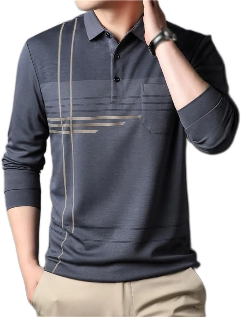 CSCDD Striped Shirt Men's Long Sleeve T-Shirt Men's Business Casual Tops T-Shirt