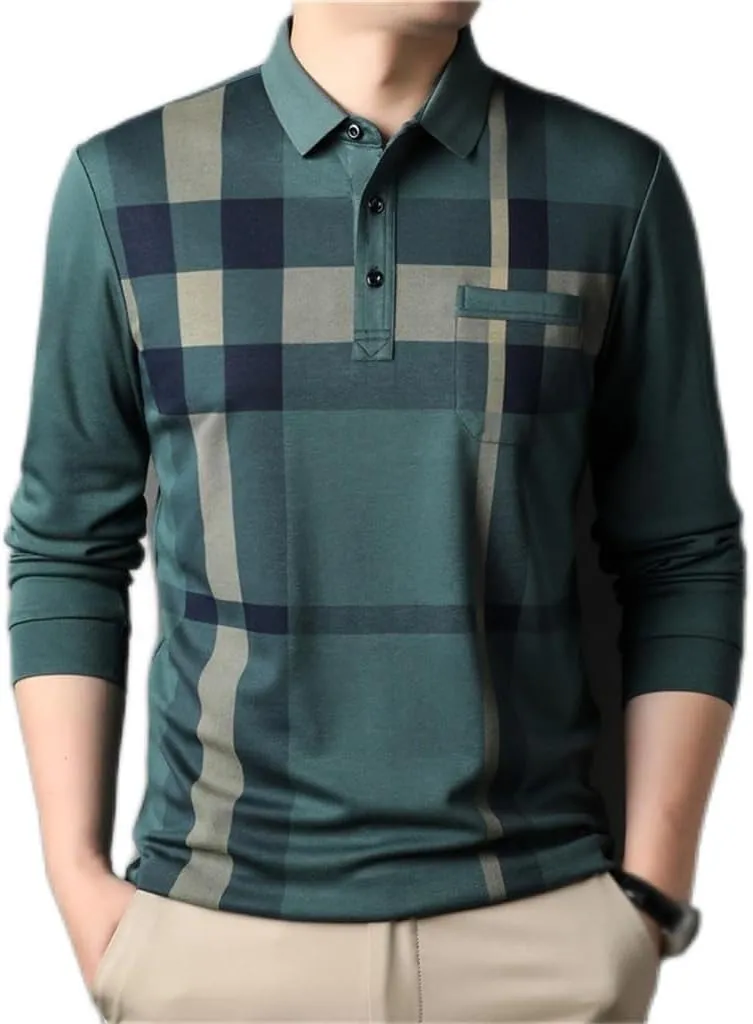 CSCDD Striped Shirt Men's Long Sleeve T-Shirt Men's Business Casual Tops T-Shirt