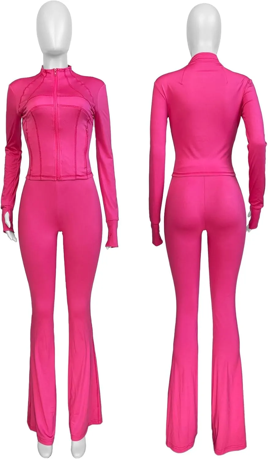 cu4eve Womens Two Piece Outfits Fall Workout Zip Up Sweatshirt And Jogger Flare Yoga Pants Gym Sweat Suits 2 Piece Set