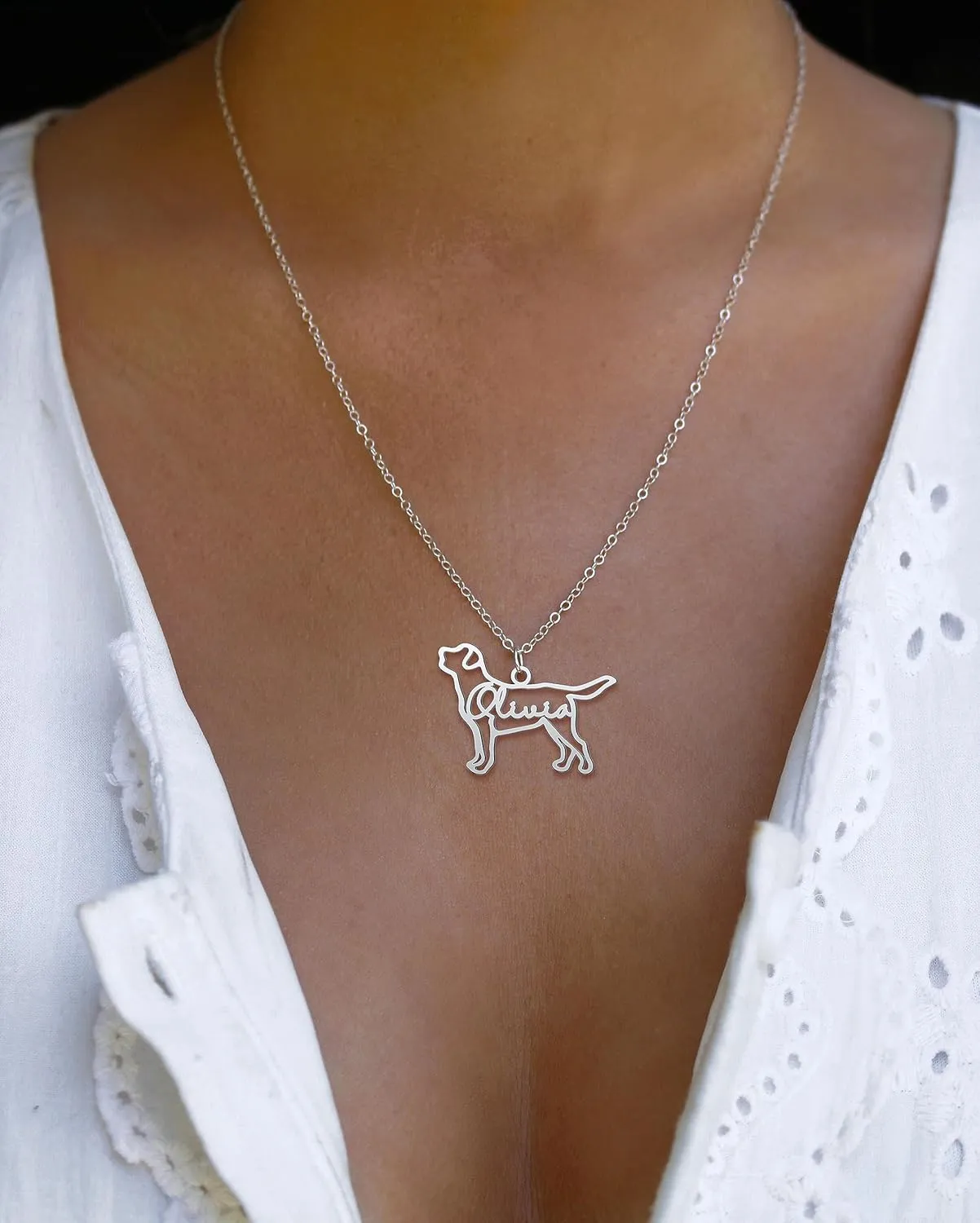 Custom Dog Breeds Portrait Cat Pet Memorial Name Necklace Dainty Animal Pendant Chain Personalized Jewelry Remembrance Gifts for Dog Lover Women Girls