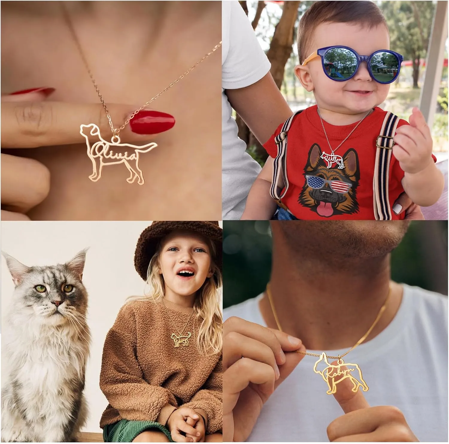 Custom Dog Breeds Portrait Cat Pet Memorial Name Necklace Dainty Animal Pendant Chain Personalized Jewelry Remembrance Gifts for Dog Lover Women Girls