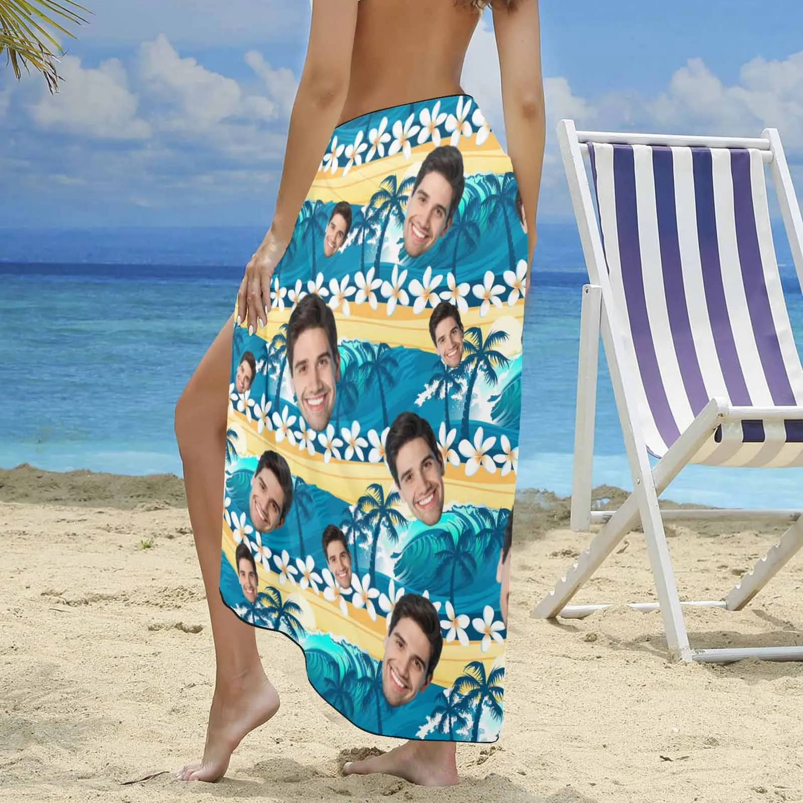 Custom Face Flowers&Tree Long Sarongs Beach Wrap Personalized Bikini Cover Up