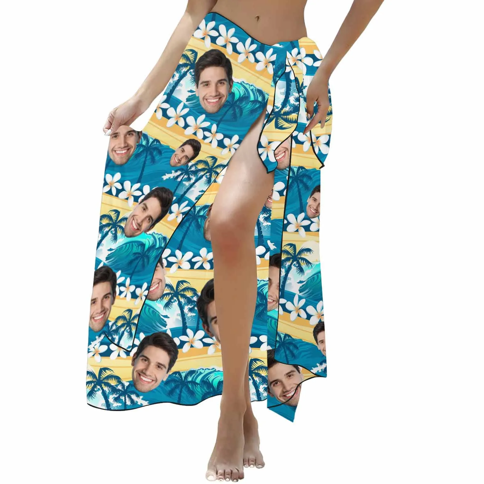 Custom Face Flowers&Tree Long Sarongs Beach Wrap Personalized Bikini Cover Up