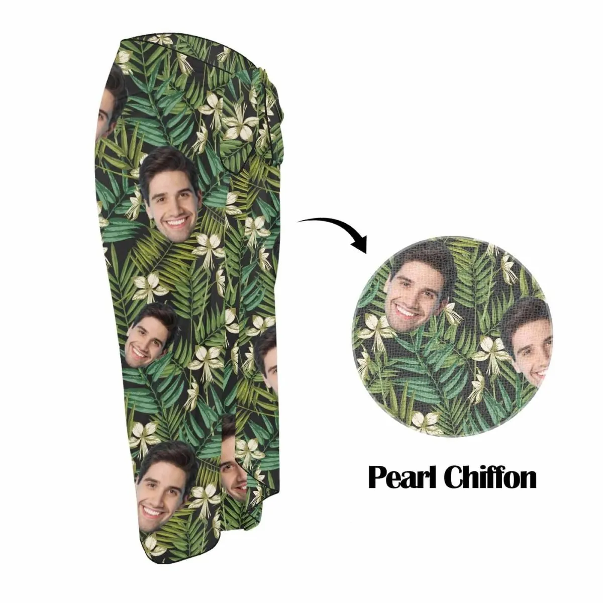 Custom Face Green Leaves Long Sarongs Beach Wrap Personalized Bikini Cover Up