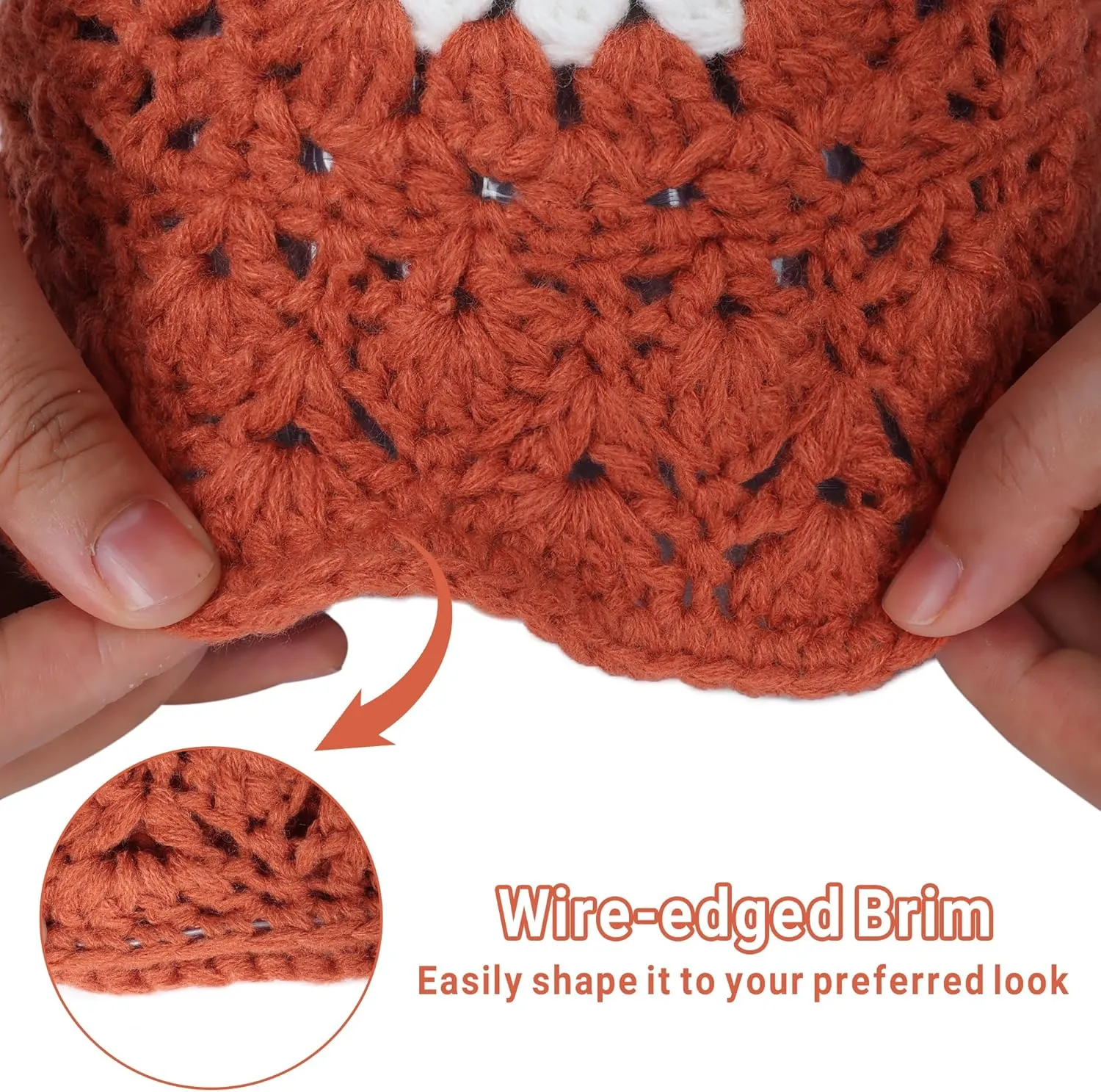 Daisy Flower Crochet Bucket Hat Packable Short Brim Knit Fisherman Hat for Women