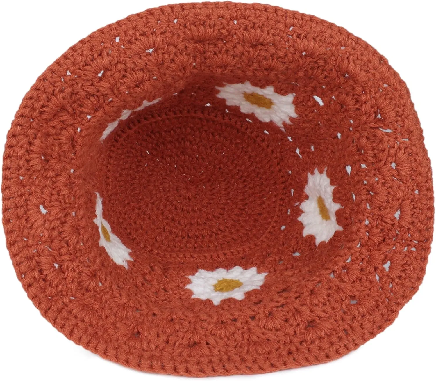 Daisy Flower Crochet Bucket Hat Packable Short Brim Knit Fisherman Hat for Women