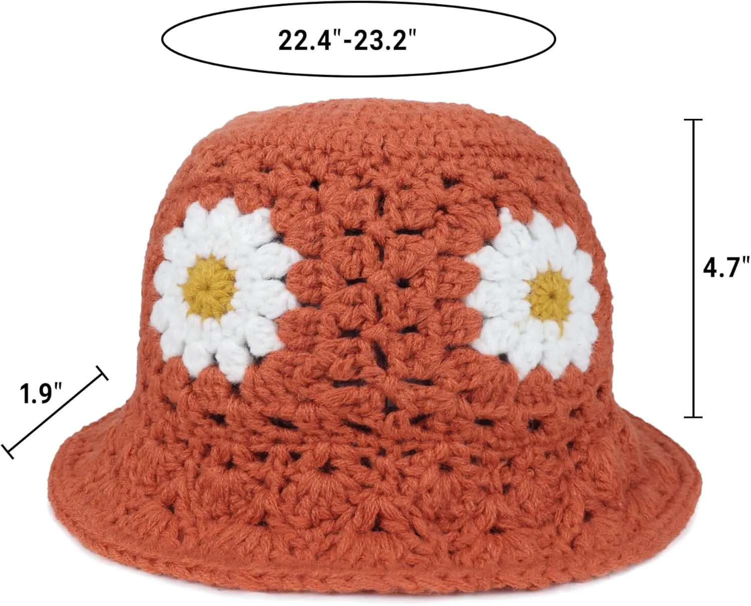 Daisy Flower Crochet Bucket Hat Packable Short Brim Knit Fisherman Hat for Women