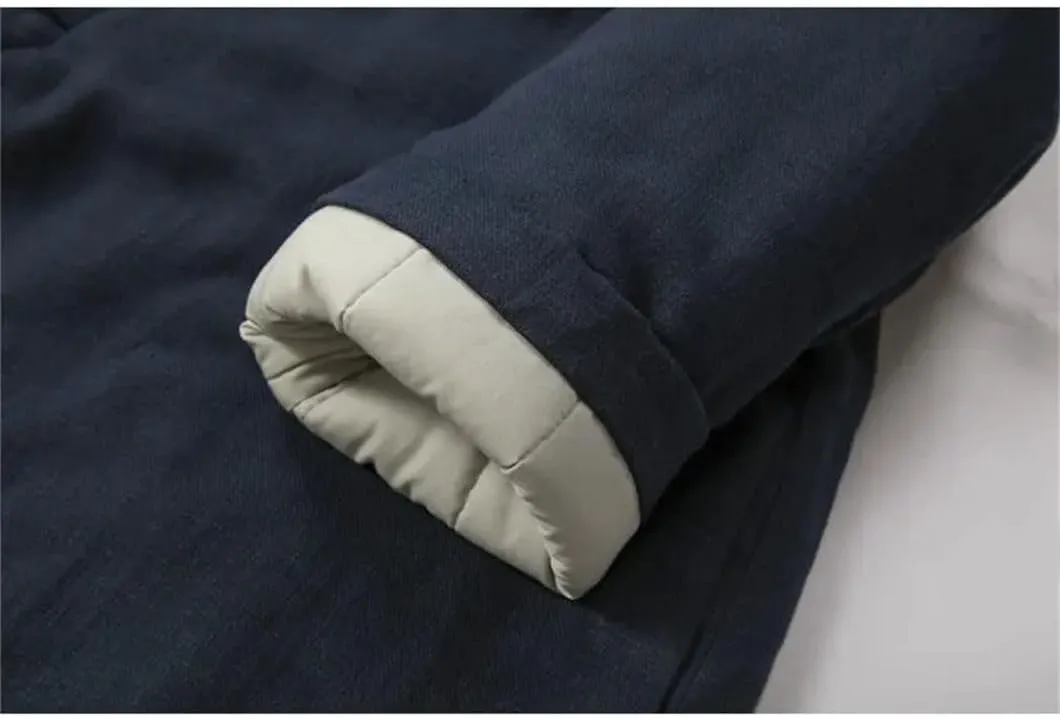 DBFBDTU Men Chinese Cotton Padded Jackets Vintage Jacket Loose Thick Coat Solid Long Sleeved Uniform