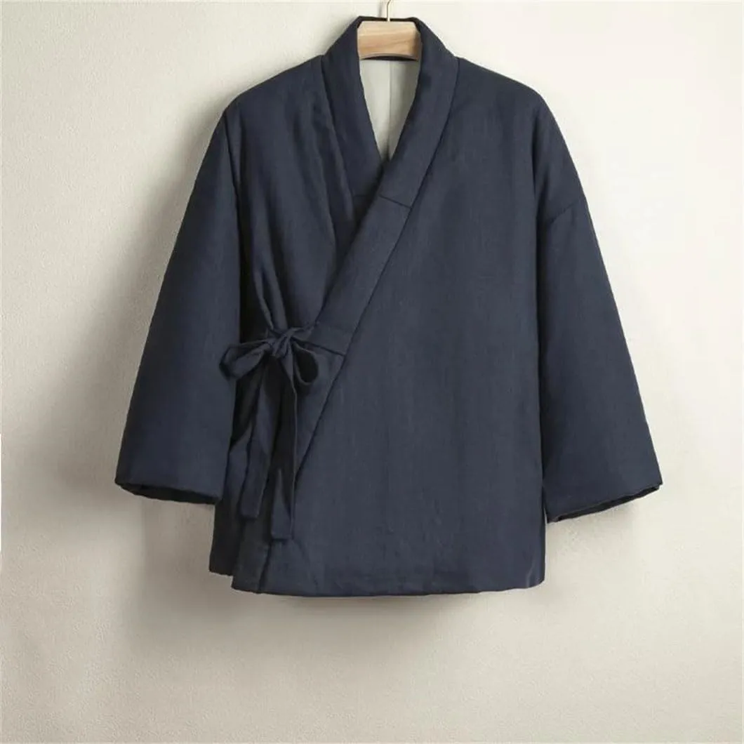 DBFBDTU Men Chinese Cotton Padded Jackets Vintage Jacket Loose Thick Coat Solid Long Sleeved Uniform