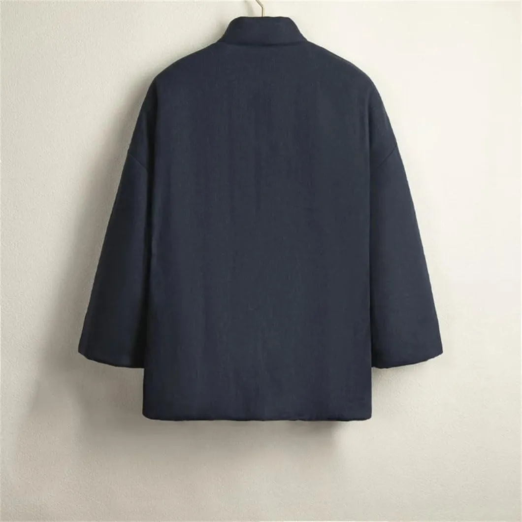 DBFBDTU Men Chinese Cotton Padded Jackets Vintage Jacket Loose Thick Coat Solid Long Sleeved Uniform