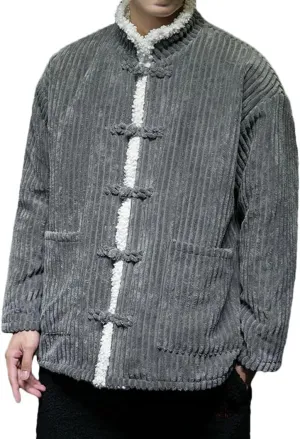 DBFBDTU Men Thickened Corduroy Cotton Padded Jacket Coat Stand Collar Warm Year Holiday Party Jacket