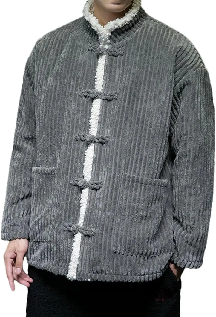 DBFBDTU Men Thickened Corduroy Cotton Padded Jacket Coat Stand Collar Warm Year Holiday Party Jacket