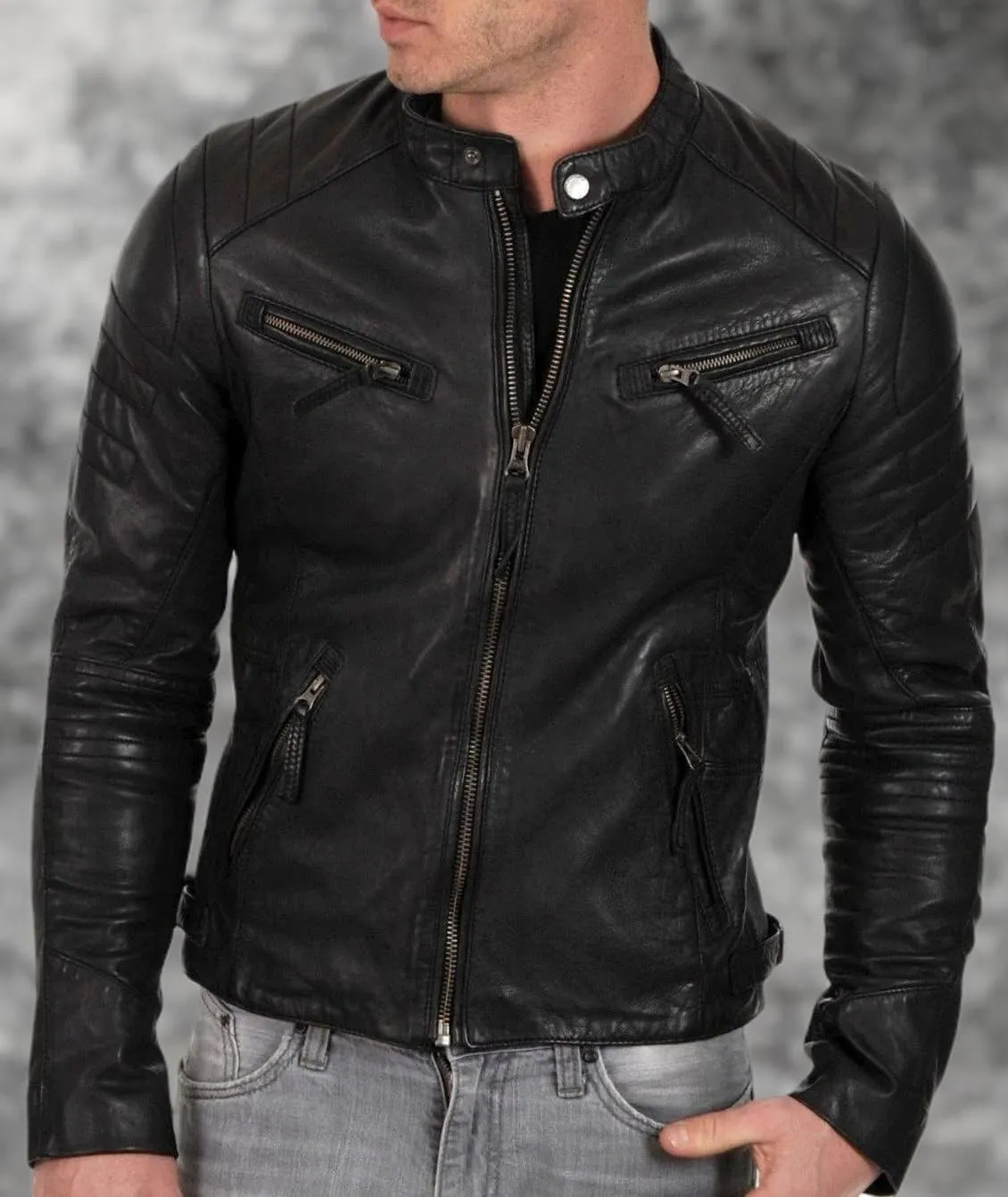 DECIMAL Men's Black & BROWN Genuine Lambskin Leather Biker Jacket VINTAGE REAL MOTORCYCLE JACKETS FOR MEN