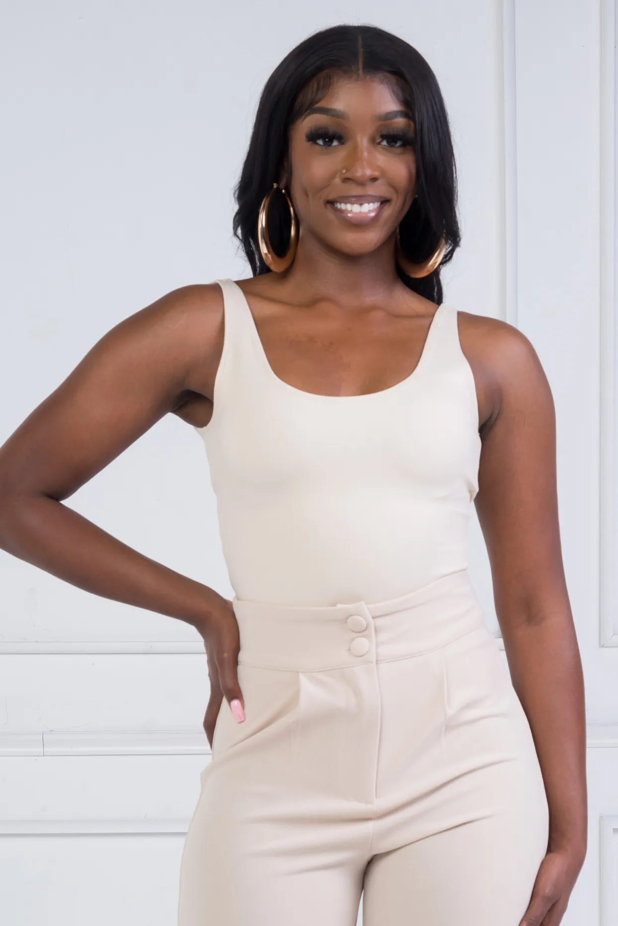 Deep Scoop Back Bodysuit (Cream)