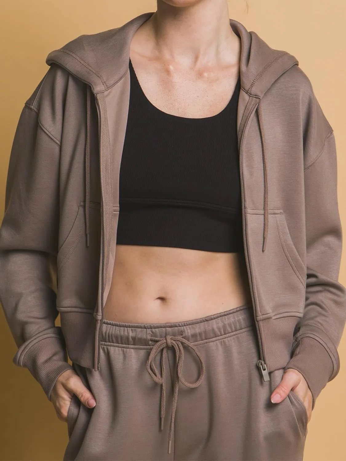 Design by Olivia Women's Zip Up Hoodies Cropped Sweatshirts Fleece Jackets Fall Outfits Casual Hooded Tops Winter Clothes