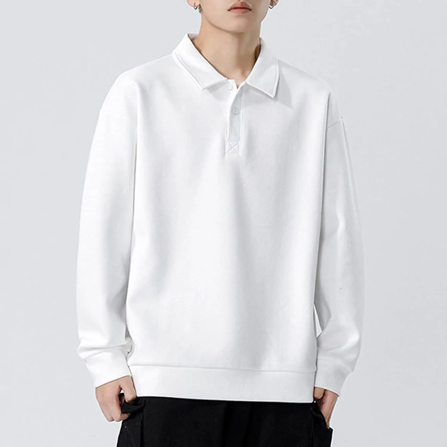DGHM-JLMY Men's Casual Long Sleeve Polo Shirt Lapel Shirt Casual Slim Fit Tee Polo Shirt Quick Dry Performance