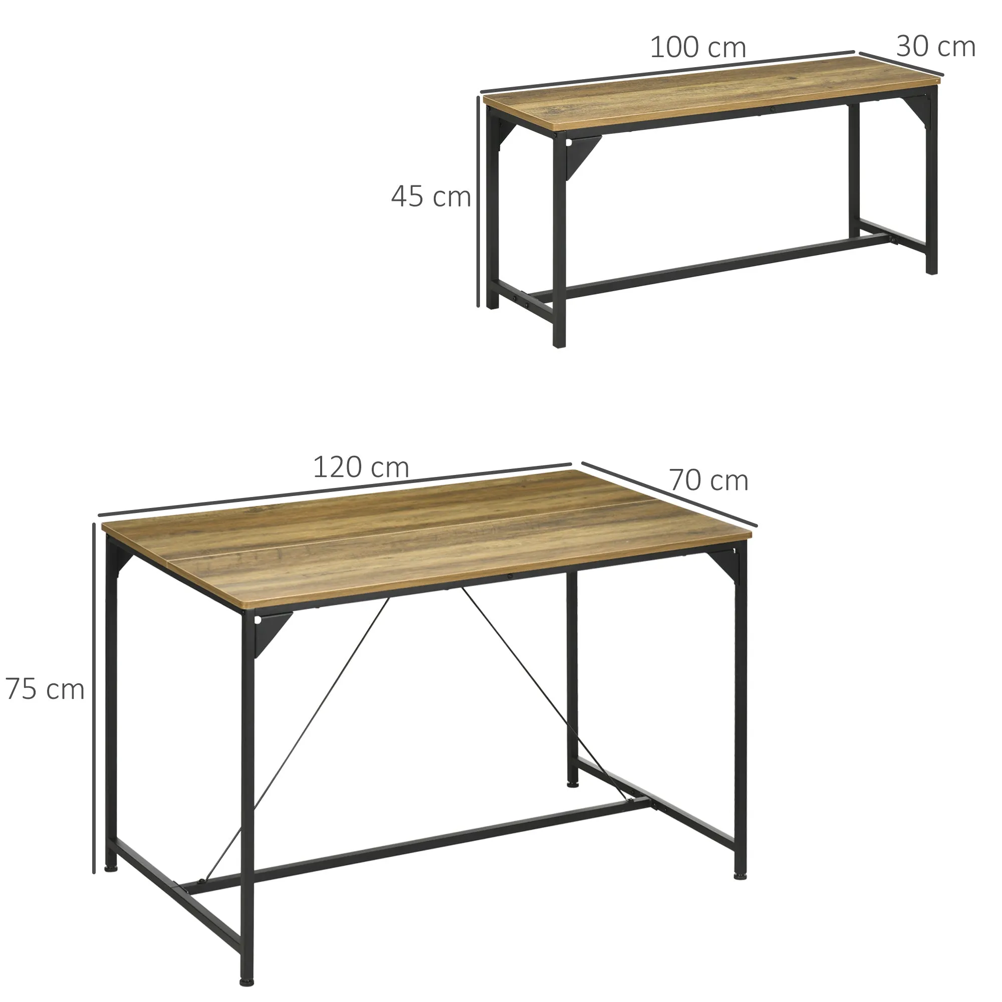 Dining Table and Bench Set for 4 Kitchen Table with 2 Benches Space Saving Dining Room Sets Natural