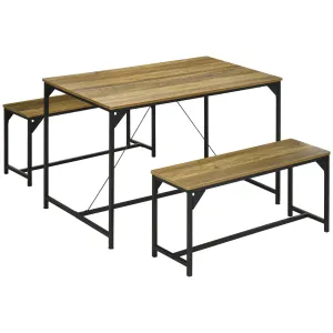 Dining Table and Bench Set for 4 Kitchen Table with 2 Benches Space Saving Dining Room Sets Natural