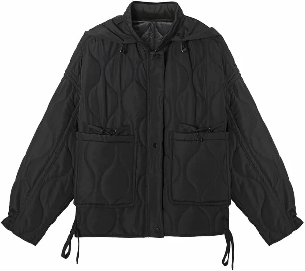 Disimlarl Women's Stand Collar Drawstring Design Cotton-Padded Jacket Jacket Short Cotton-Padded Coat