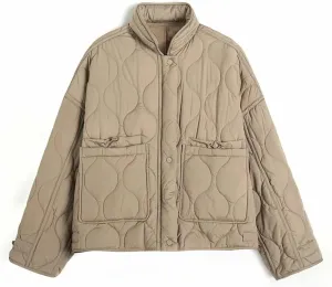 Disimlarl Women's Stand Collar Drawstring Design Cotton-Padded Jacket Jacket Short Cotton-Padded Coat