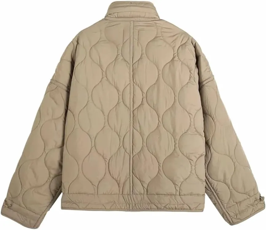 Disimlarl Women's Stand Collar Drawstring Design Cotton-Padded Jacket Jacket Short Cotton-Padded Coat