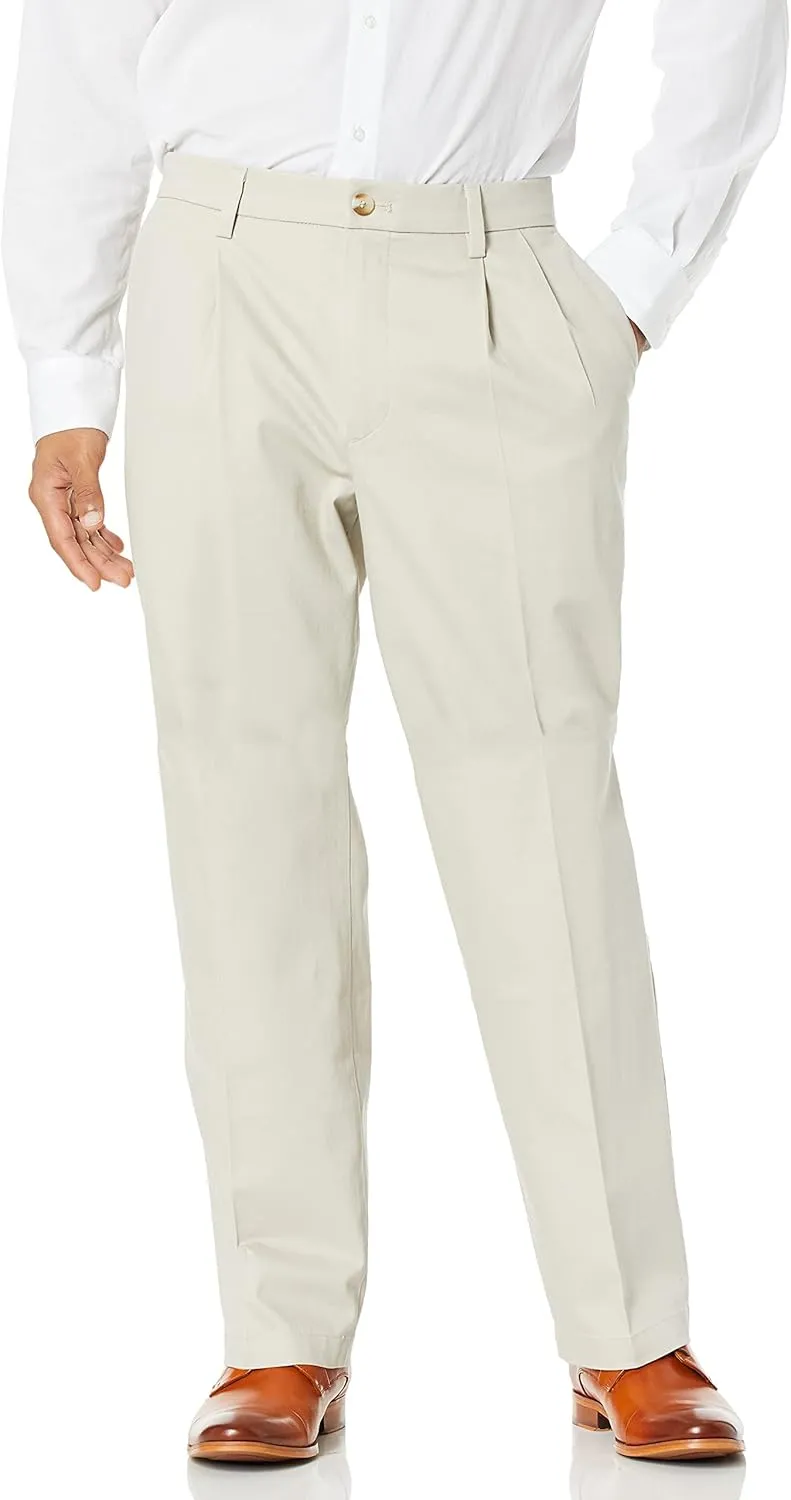 Dockers Men's Relaxed Fit Signature Khaki Lux Cotton Stretch Pants-Pleated, Cloud, 44W x 32L