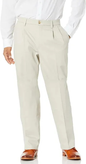Dockers Men's Relaxed Fit Signature Khaki Lux Cotton Stretch Pants-Pleated, Cloud, 44W x 32L