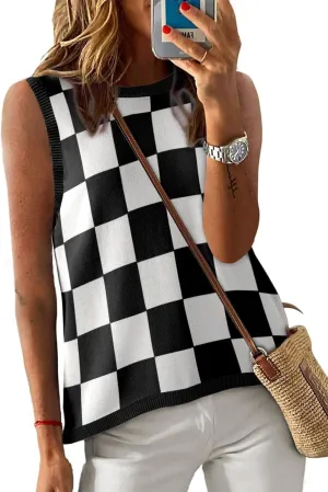 Dokotoo Womens Summer Tops 2025 Casual Striped Color Block High Neck Tank Top Loose Knit High Low Sleeveless Shirts Blouses