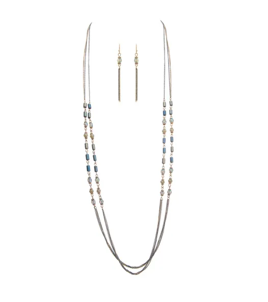 Double Chain Necklace Set in Gold & Grey