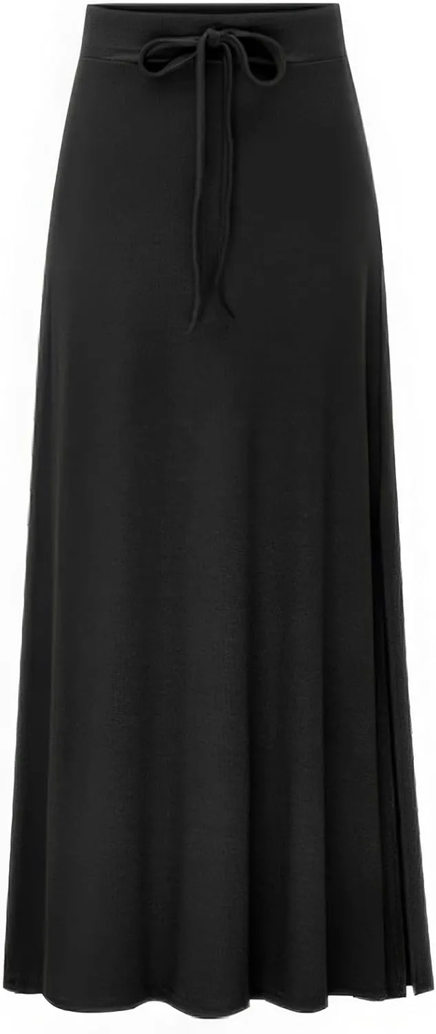 ebossy Women's Stretchy Rib Knit Long Skirt High Waist Side Slit Solid Slim Spring Fall Maxi Skirt