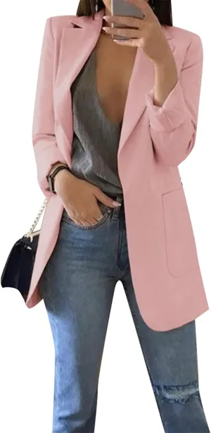 EFOFEI Women's Solid Color Blazer Round Neck Jackets Casual Slim Fit Long Sleeve Blazer Plus Size