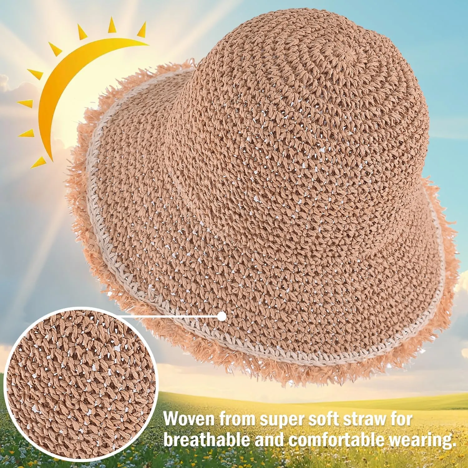 EINSKEY Women's Straw Bucket Hat - UV Protection Lightweight Packable Sun Hat for Outdoor Beach Travel Hiking