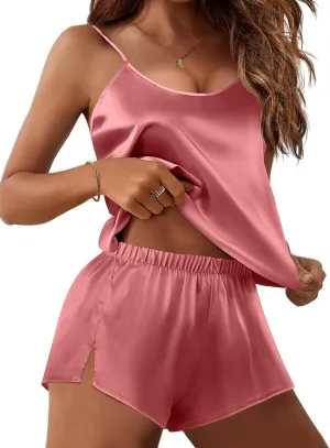 Ekouaer Silk Pajamas Set for Women Satin Lingerie Pjs Cami Top and Shorts Soft 2 Piece Nightwear