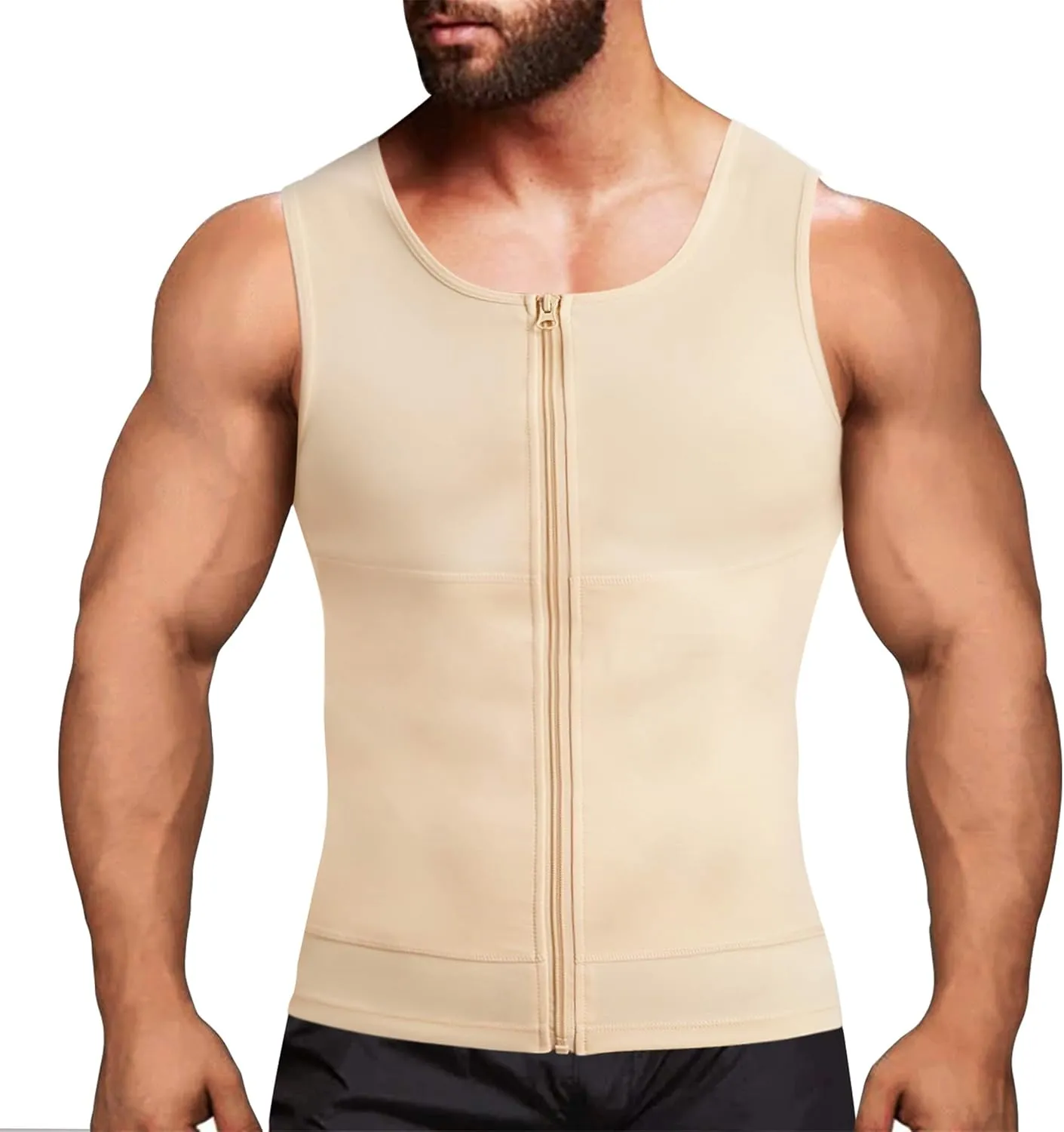 Eleady Men's Compression Shirt Undershirt Slimming Body Shaper Athletic Workout Shirts Tank Top Sport Vest with Zipper