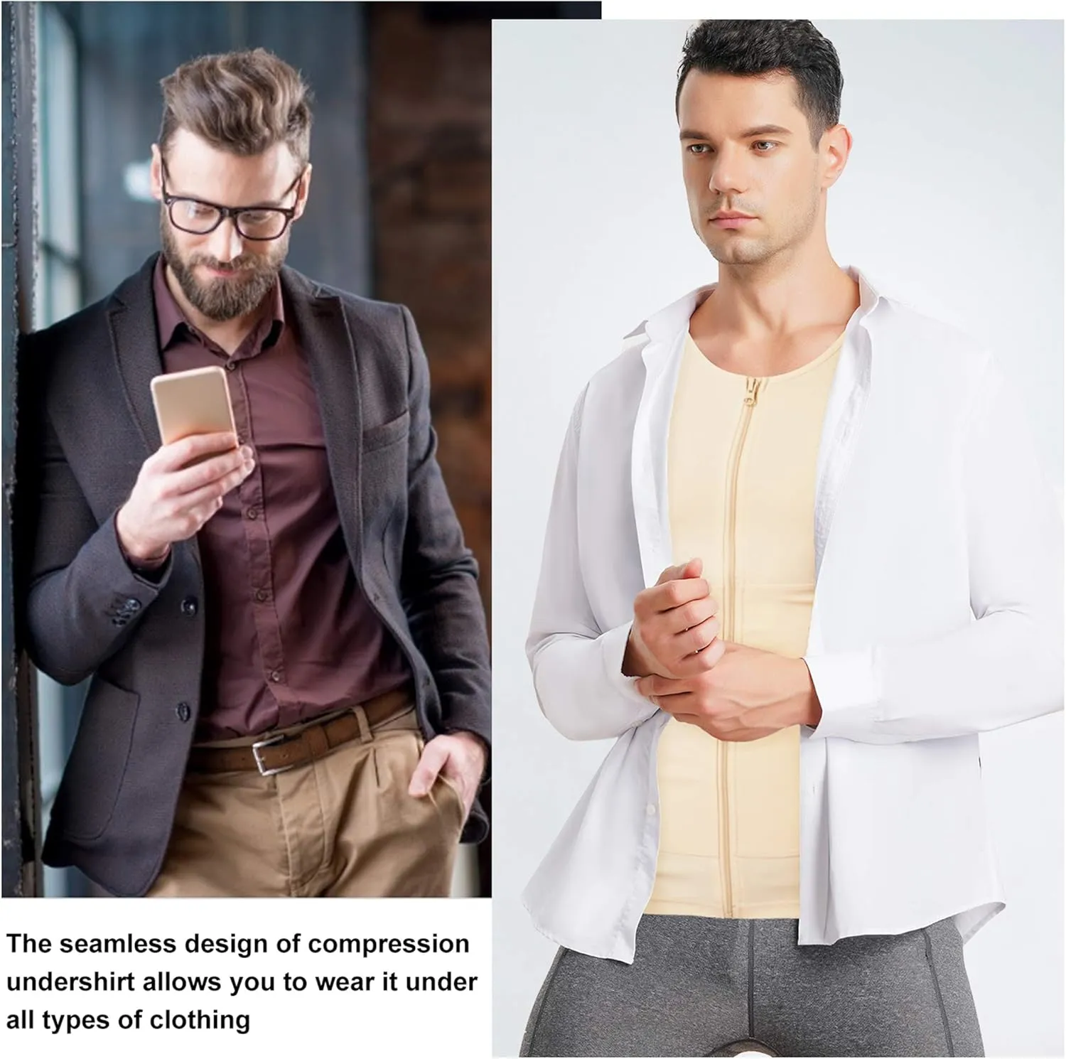 Eleady Men's Compression Shirt Undershirt Slimming Body Shaper Athletic Workout Shirts Tank Top Sport Vest with Zipper