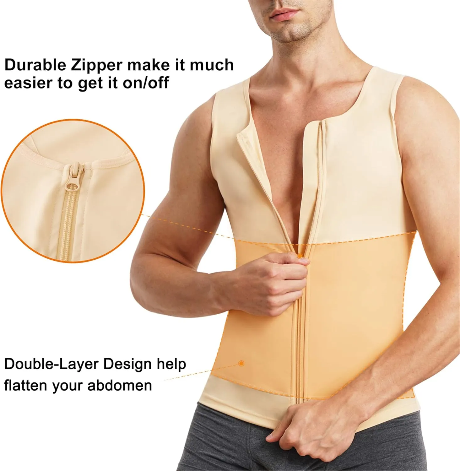 Eleady Men's Compression Shirt Undershirt Slimming Body Shaper Athletic Workout Shirts Tank Top Sport Vest with Zipper