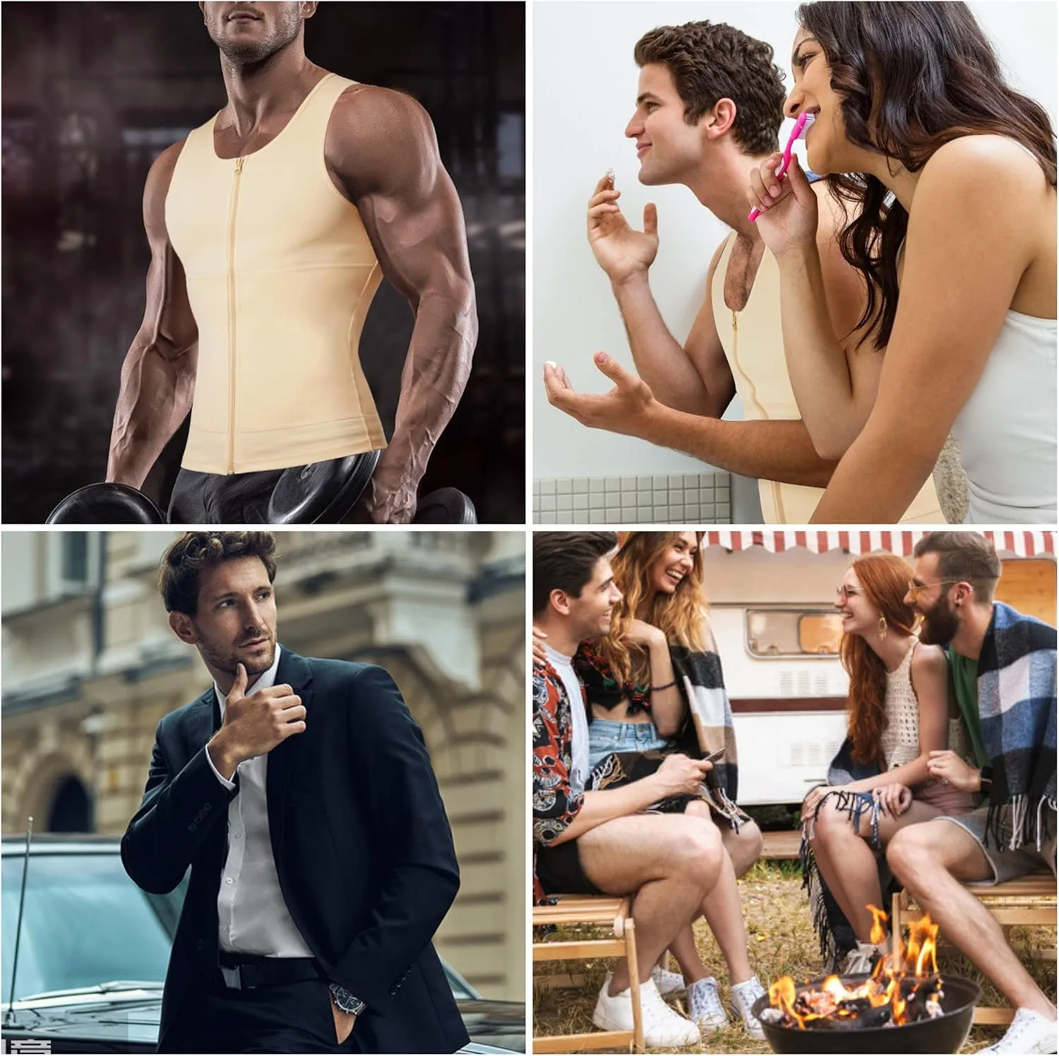 Eleady Men's Compression Shirt Undershirt Slimming Body Shaper Athletic Workout Shirts Tank Top Sport Vest with Zipper