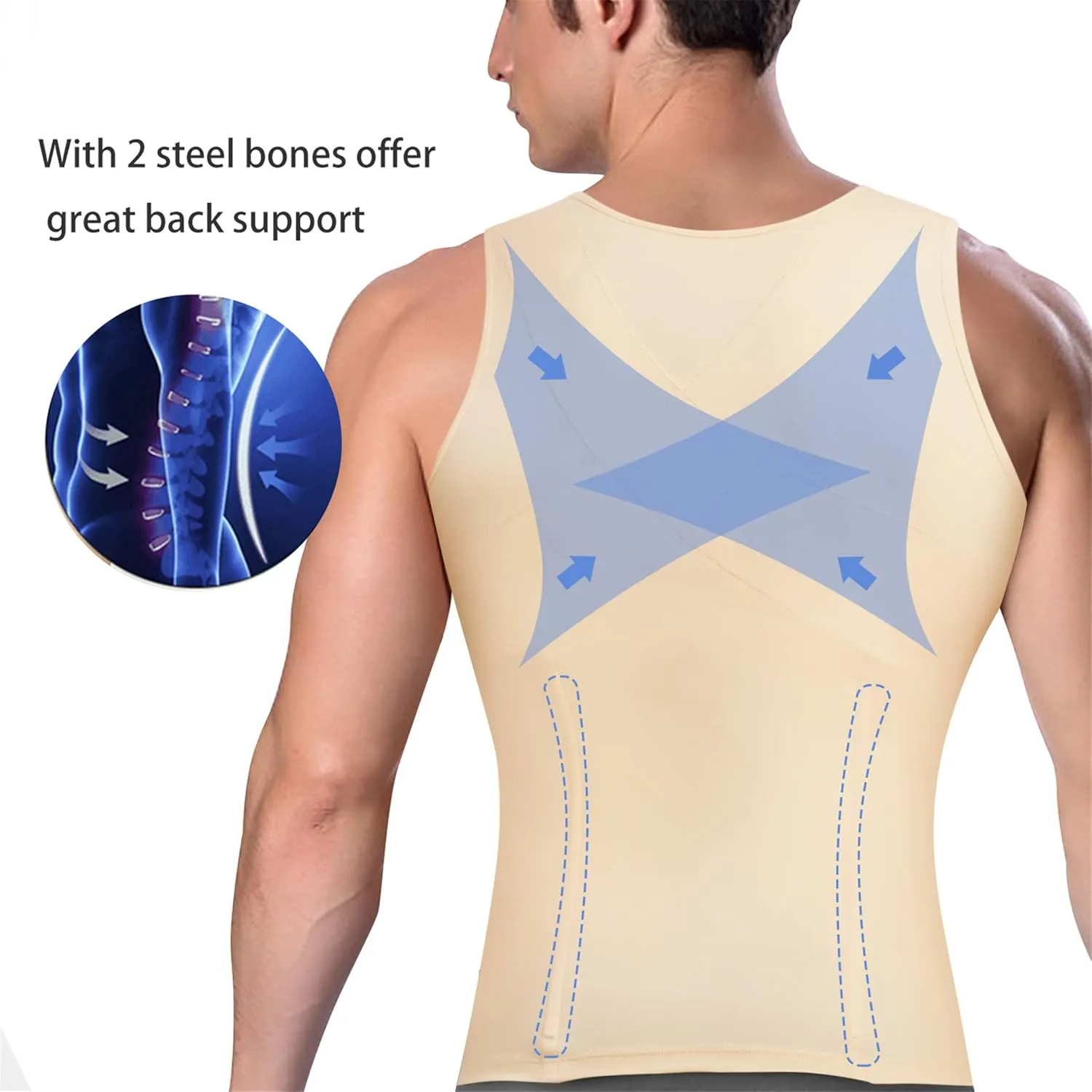 Eleady Men's Compression Shirt Undershirt Slimming Body Shaper Athletic Workout Shirts Tank Top Sport Vest with Zipper