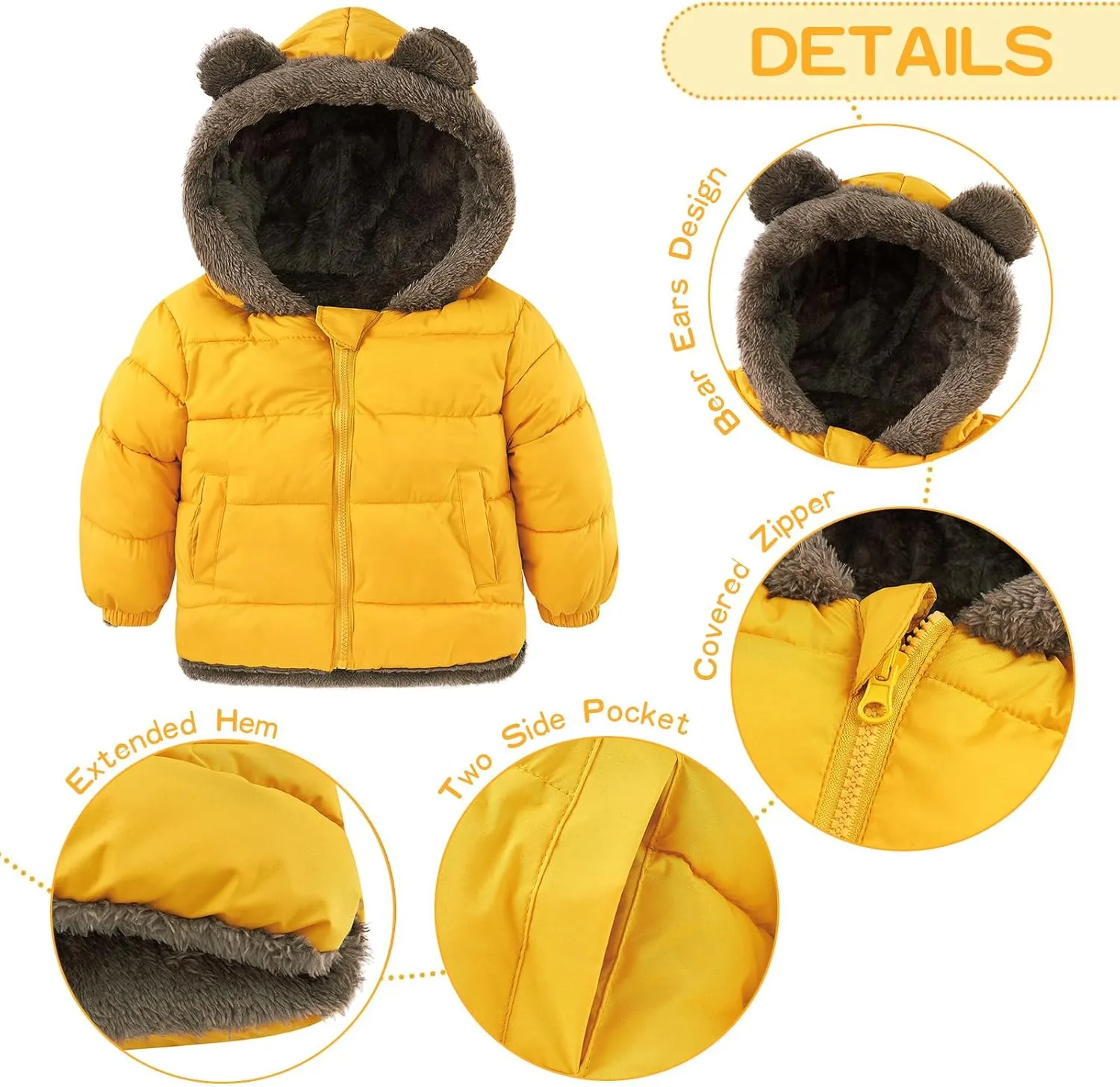 Enlifety 6M-5T Baby Toddler Winter Fleece Coat Boys Girls Cute Bear Ear Hooded Jackets with Pockets