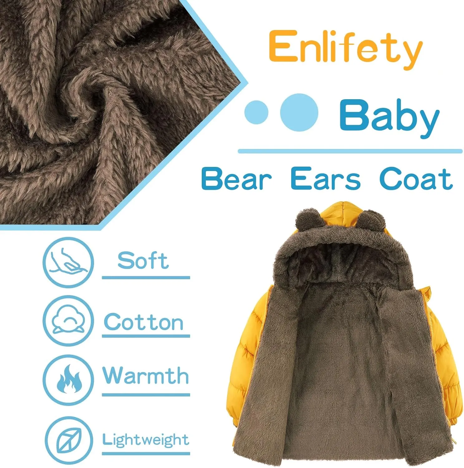 Enlifety 6M-5T Baby Toddler Winter Fleece Coat Boys Girls Cute Bear Ear Hooded Jackets with Pockets