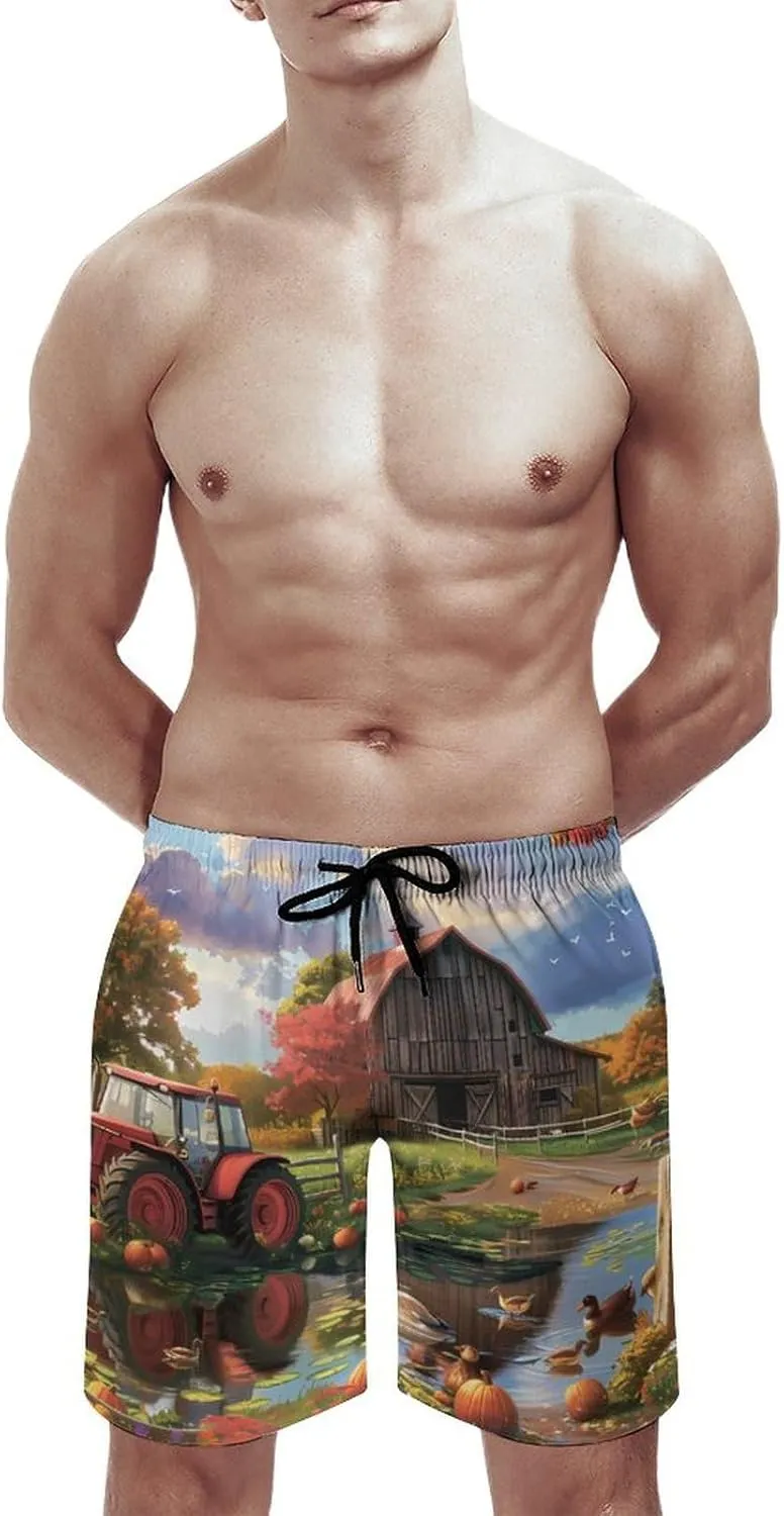 Farm Cottage Life Men's Swim Trunks Quick Dry Board Shorts Breathable Summer Beach Shorts Bathing Suits