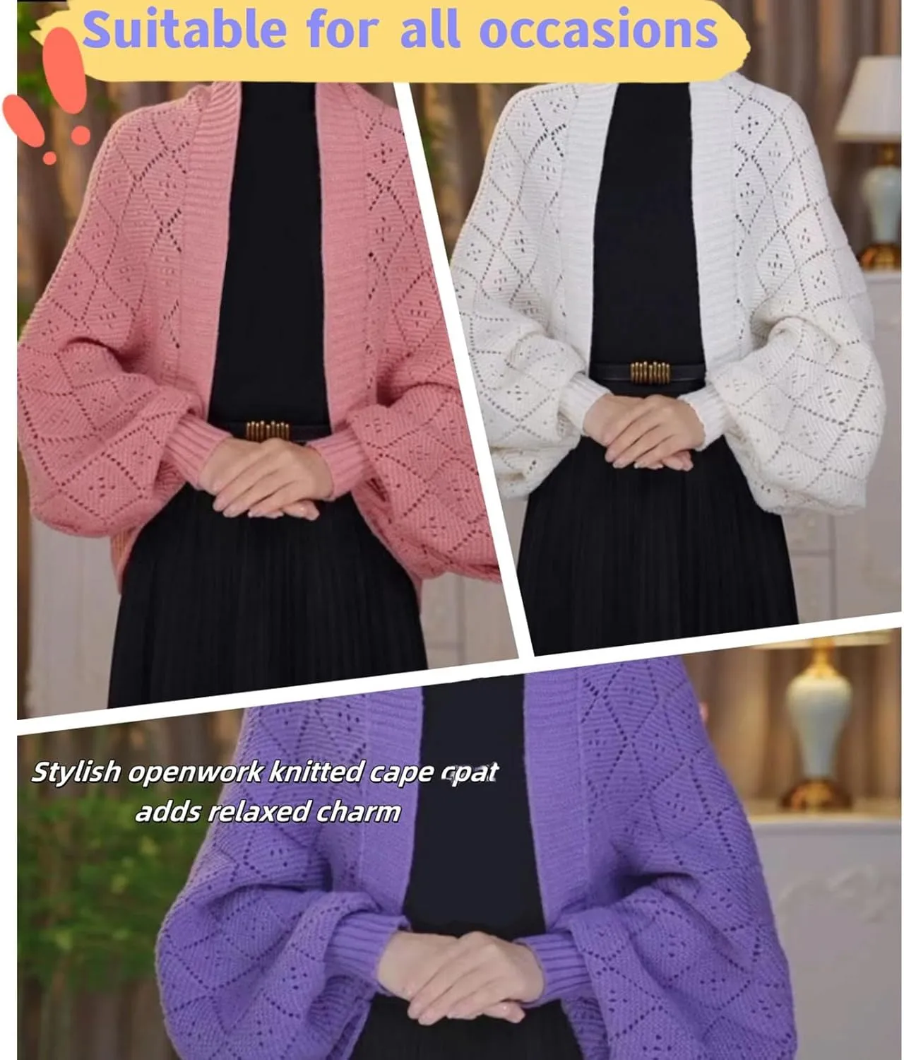 Fashion Hollow Out Knitted Shawl Coat, Women's Knitted Slouchy Wrap Cardigan Shawl Coat, Knitted Cardigan for Women