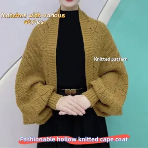 Fashion Hollow Out Knitted Shawl Coat, Women's Knitted Slouchy Wrap Cardigan Shawl Coat, Knitted Cardigan for Women