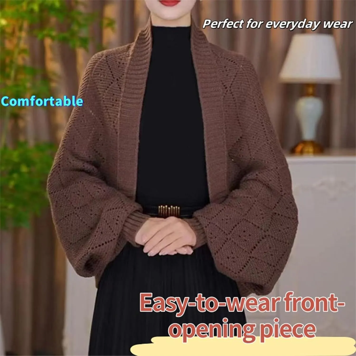 Fashion Hollow Out Knitted Shawl Coat, Women's Knitted Slouchy Wrap Cardigan Shawl Coat, Knitted Cardigan for Women