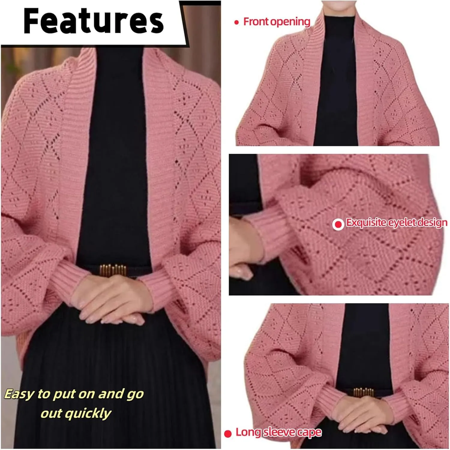 Fashion Hollow Out Knitted Shawl Coat, Women's Knitted Slouchy Wrap Cardigan Shawl Coat, Knitted Cardigan for Women