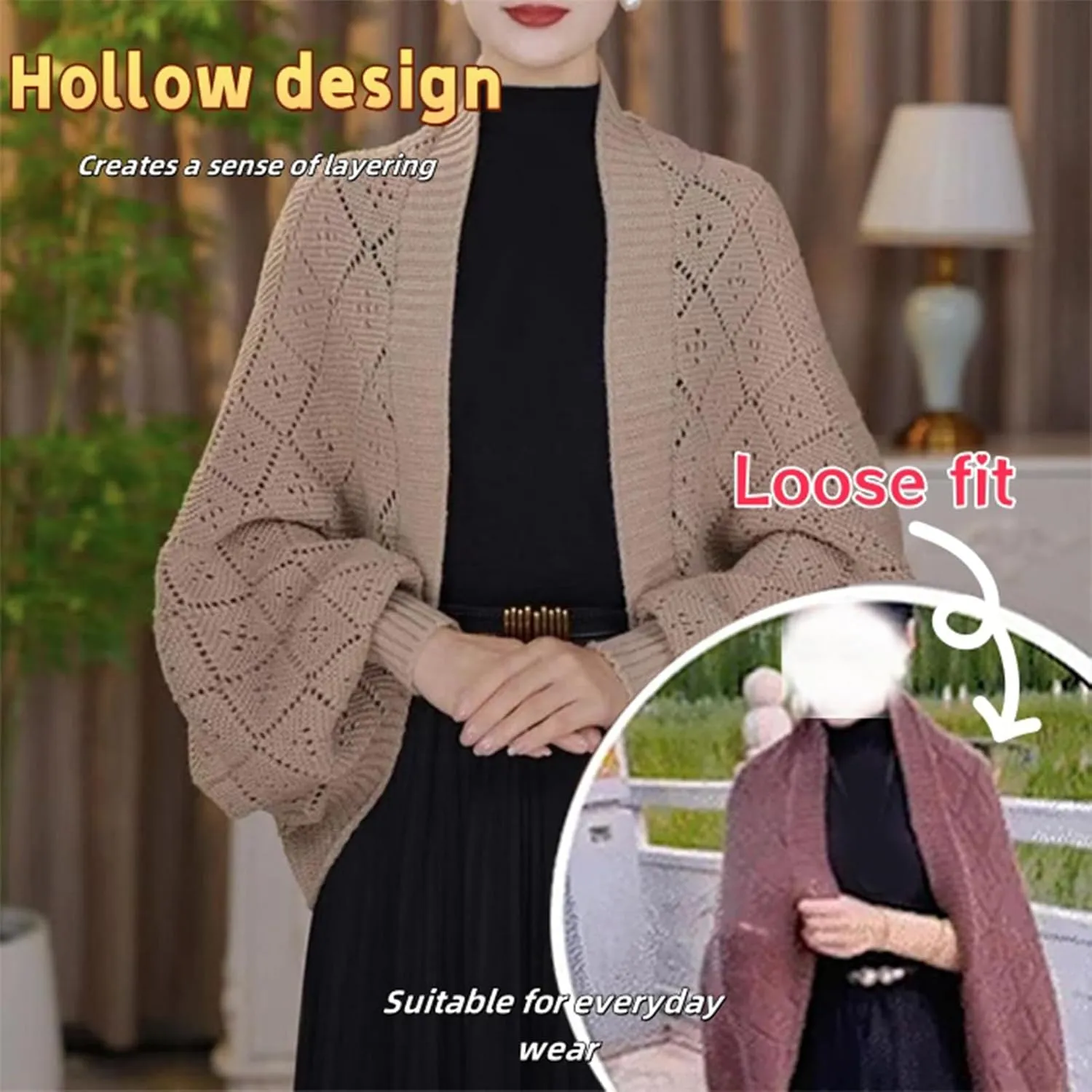 Fashion Hollow Out Knitted Shawl Coat, Women's Knitted Slouchy Wrap Cardigan Shawl Coat, Knitted Cardigan for Women
