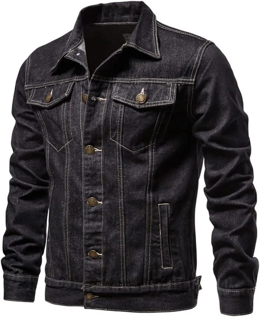Fashion Mens Denim Trucker Jackets Slim Fit Mens Jeans Jacket Cotton Outwear Coat Long Sleeve Plus Size Male