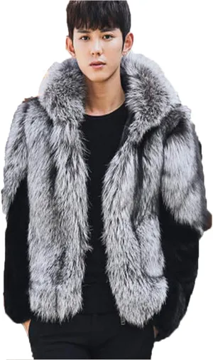 Faux Fox Fur Mink Coat Winter Warm Jacket Long Sleeve for Men Oversize Parka Outerwear With Hood