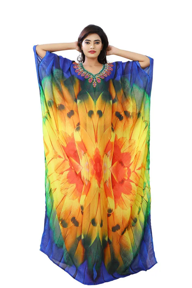 Feathery Silk Kaftan Swim wear caftan stunning beach dress silk kaftan maxi dress heavily embellished caftan