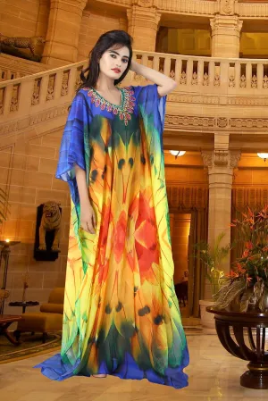 Feathery Silk Kaftan Swim wear caftan stunning beach dress silk kaftan maxi dress heavily embellished caftan